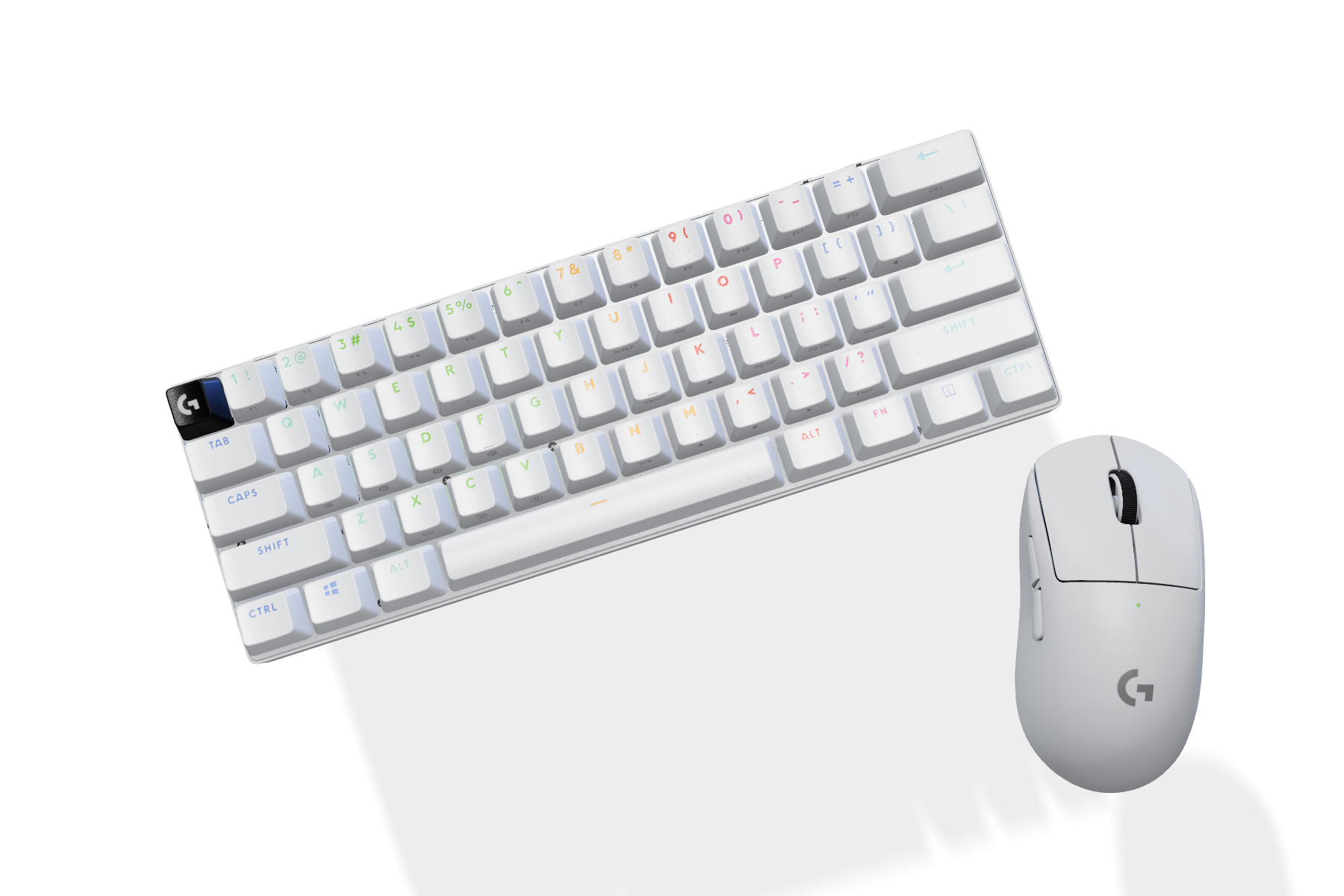 White Logitech G PRO X 60 keyboard and PRO X SUPERLIGHT 2 mouse